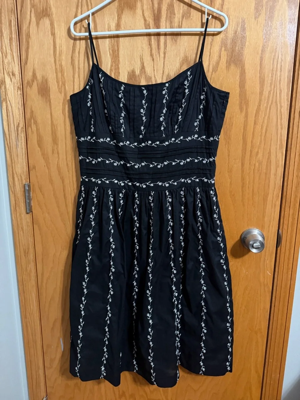 Ann Taylor Black Dress with White Vine Embroidery